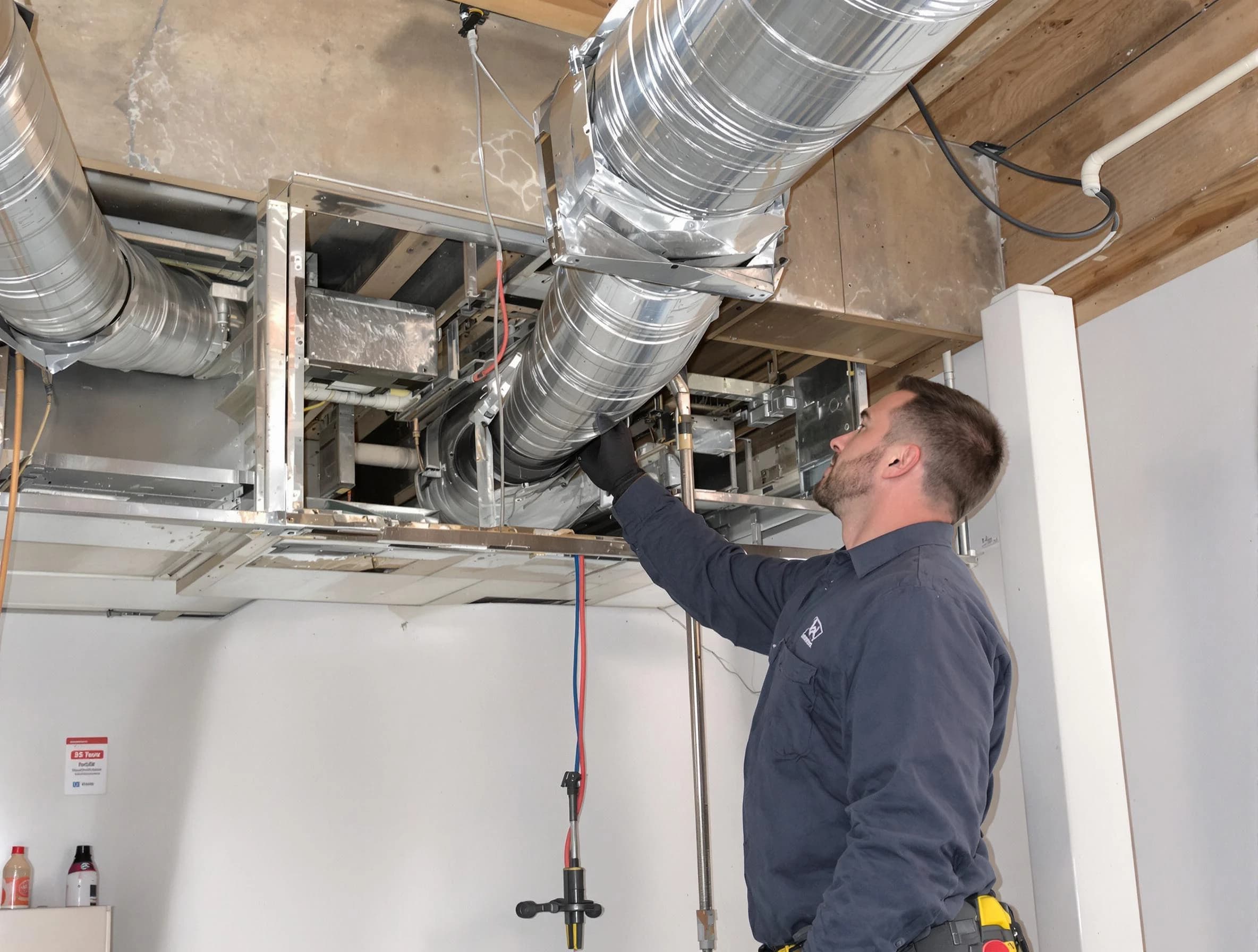 Holly Springs Air Duct Cleaning technician performing professional air duct repair using specialized tools in Holly Springs