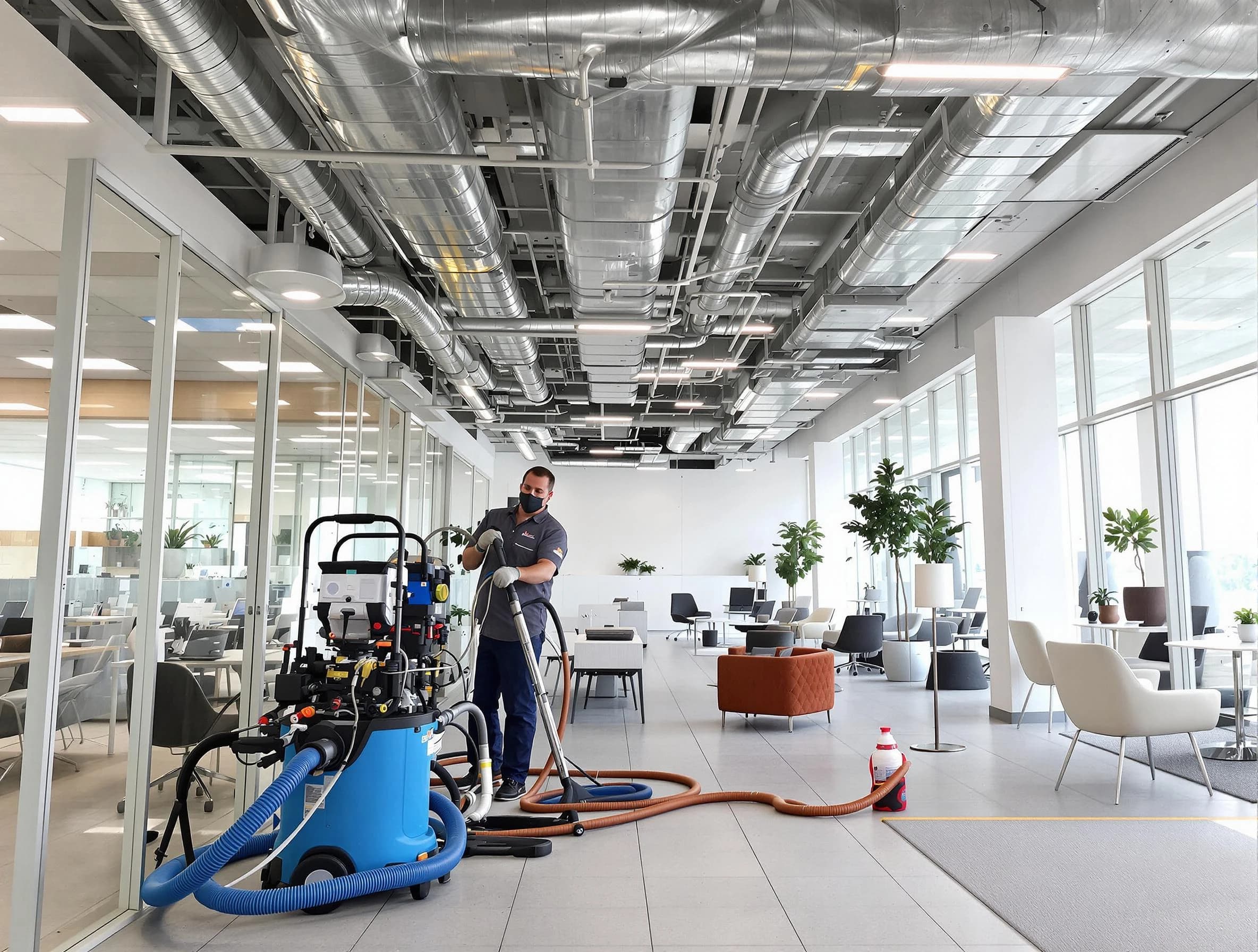 Holly Springs Air Duct Cleaning team conducting comprehensive commercial duct cleaning at a business location in Holly Springs