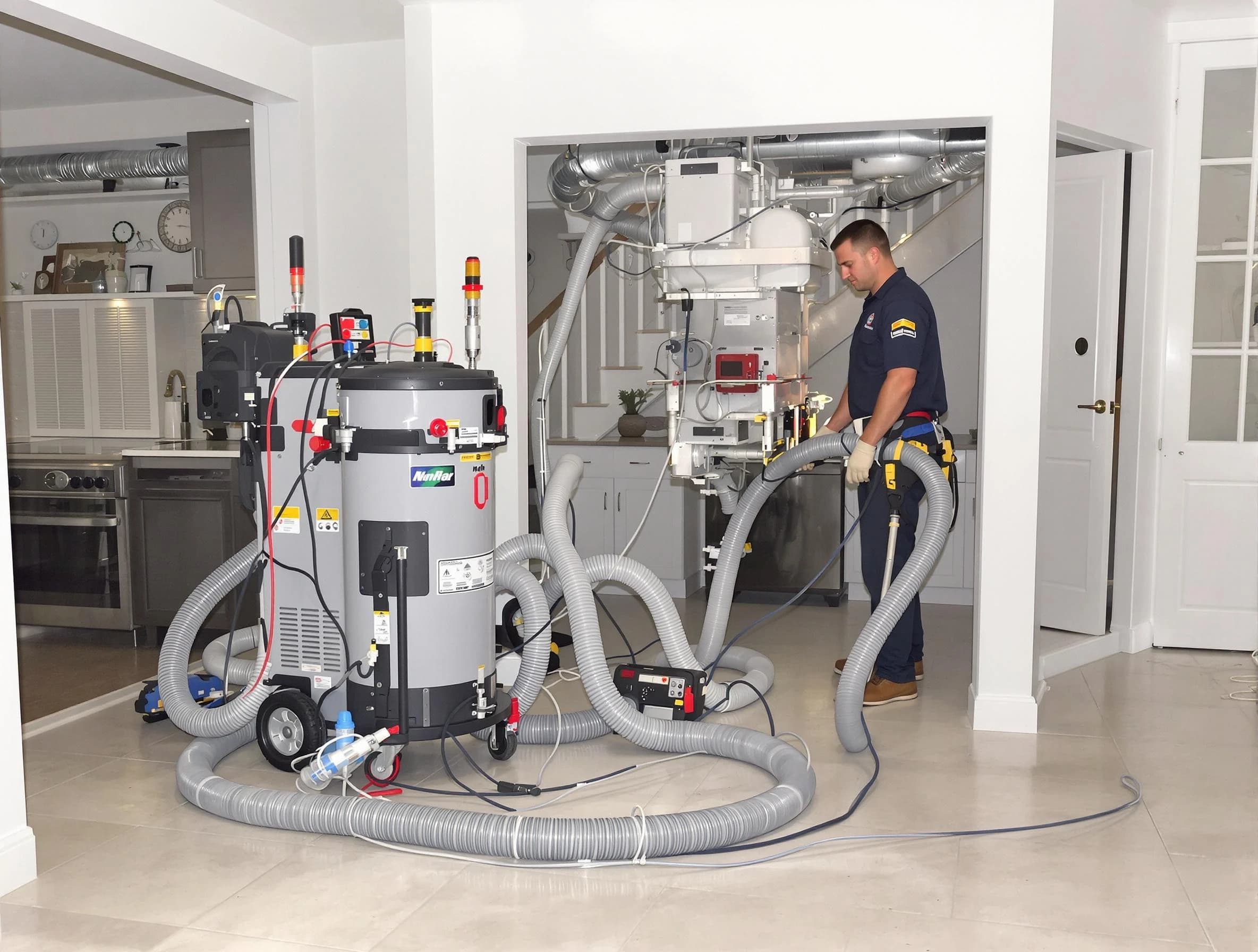 Holly Springs Air Duct Cleaning technician operating negative pressure cleaning equipment for thorough duct maintenance in Holly Springs