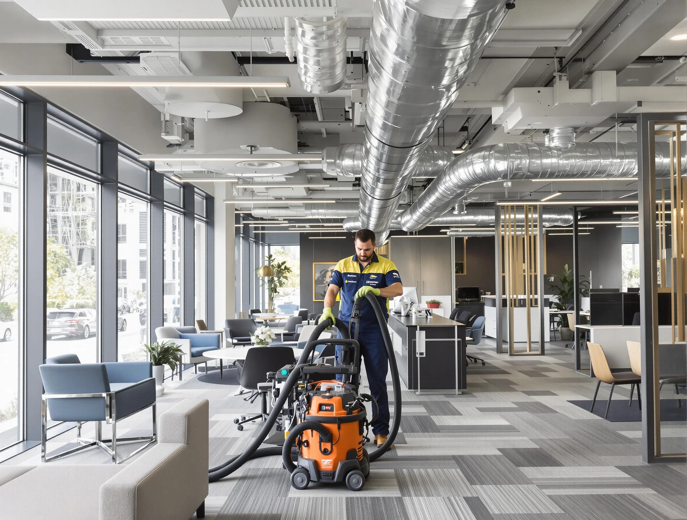 Holly Springs Air Duct Cleaning team performing thorough commercial duct cleaning at a Holly Springs business center