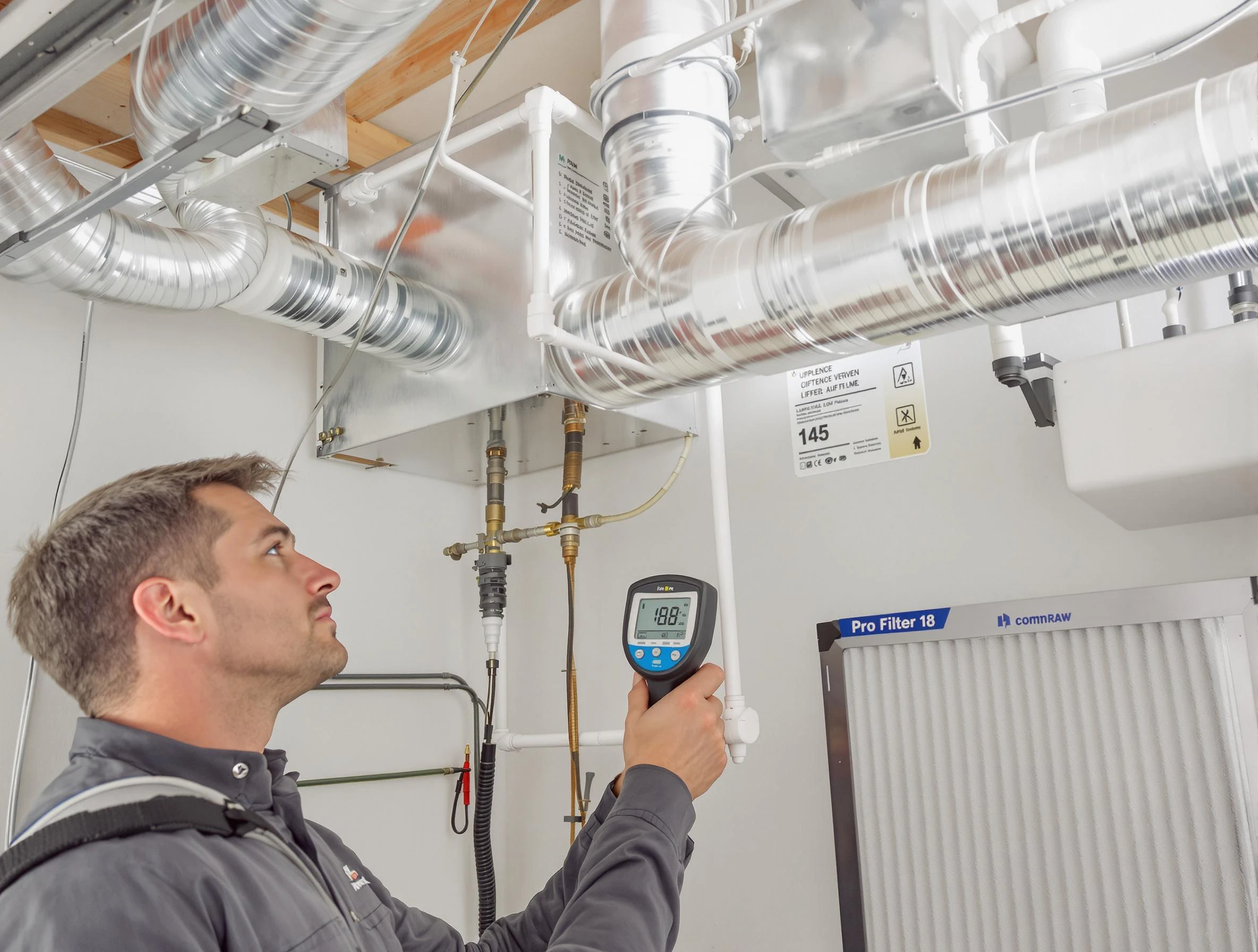 Holly Springs Air Duct Cleaning expert conducting detailed filter system inspection using diagnostic tools in Holly Springs